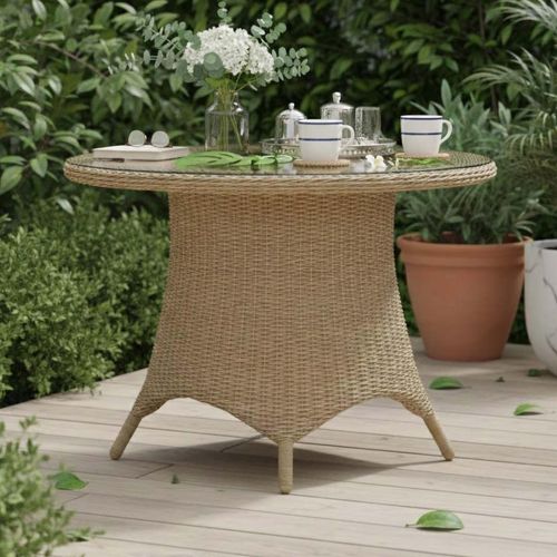 Brayford Outdoor Round Dining Table Small Natural Rattan