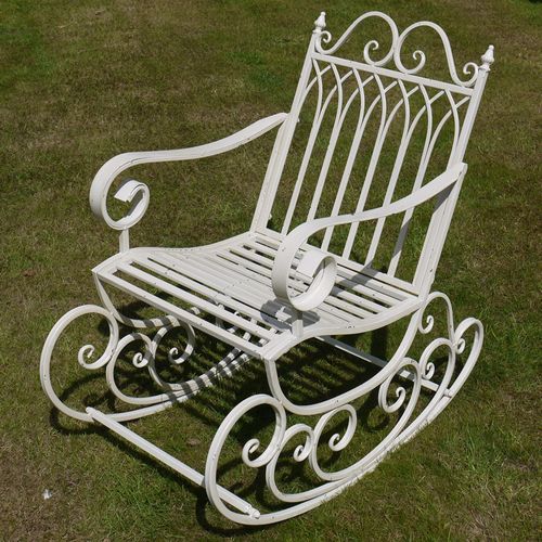 Antique Cream Metal Rocking Garden Chair