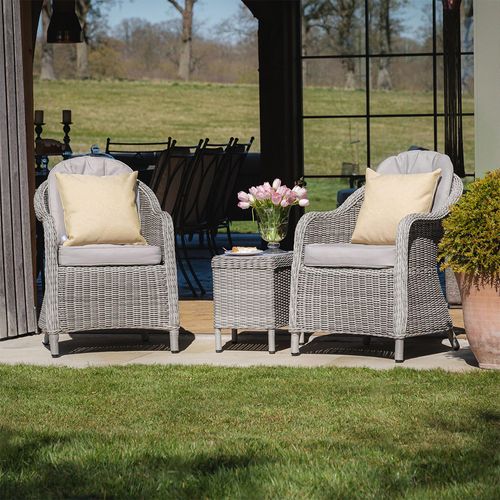 Oxford Garden Lounge Set - 3 Piece - Coffee Table - Ceramic Top - Grey Rattan