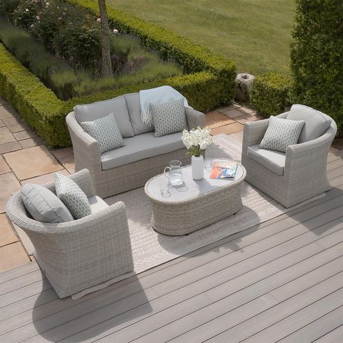 Oxford Garden Sofa Set - 2 Seater - Coffee Table - Ceramic Top - Grey Rattan