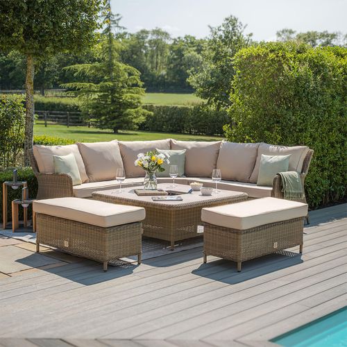 Winchester Corner Garden Dining Sofa Set - Rising Table - Ice Bucket - Ceramic Top - Natural Rattan