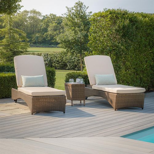 Winchester Garden Sun Lounger Set - Coffee Table - Ceramic Top - Natural Rattan