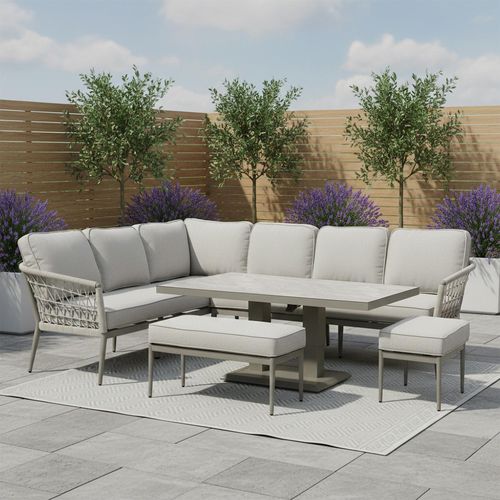 Monaco Corner Garden Dining Set - Rising Table - Cool Linen