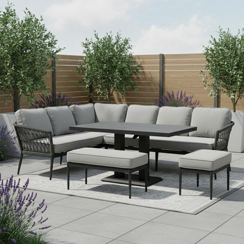 Monaco Corner Garden Dining Set - Rising Table - Ivy Green