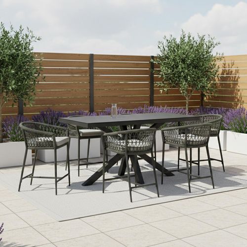 Monaco Garden Low Bar Set - 6 Seater Bar Stool - Ivy Green