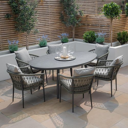 Monaco Oval Garden Dining Set - 6 Seater - 180cm - Lazy Susan - Ivy Green