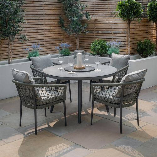 Monaco Round Garden Dining Set - 4 Seater - 120cm - Lazy Susan - Ivy Green