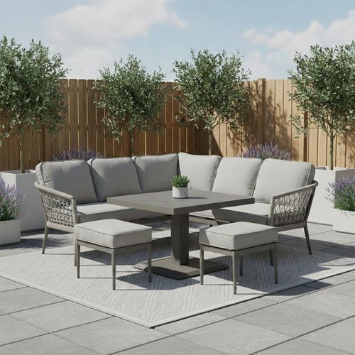 Monaco Square Corner Garden Dining Set - Rising Table - Cool Linen