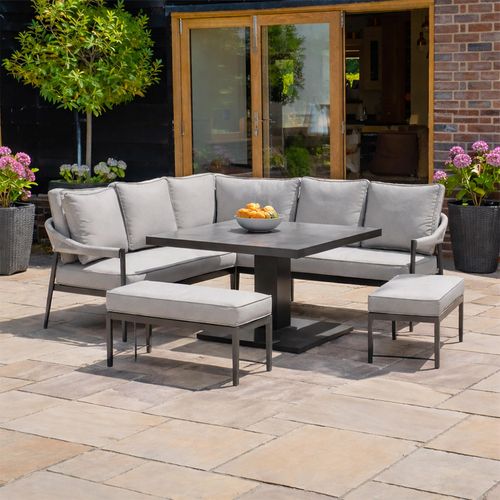 Florence Corner Garden Dining Set - Rising Table - Cool Linen