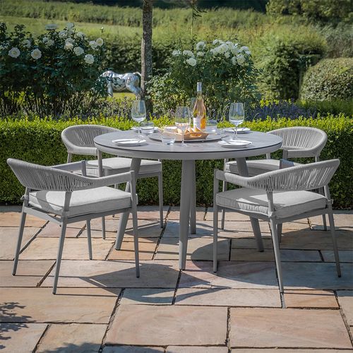 Florence Round Garden Dining Set - 4 Seater - 120cm - Lazy Susan - Cool Linen