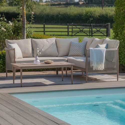 Havana Small Corner Garden Sofa Set - with Coffee Table - Natural Linen