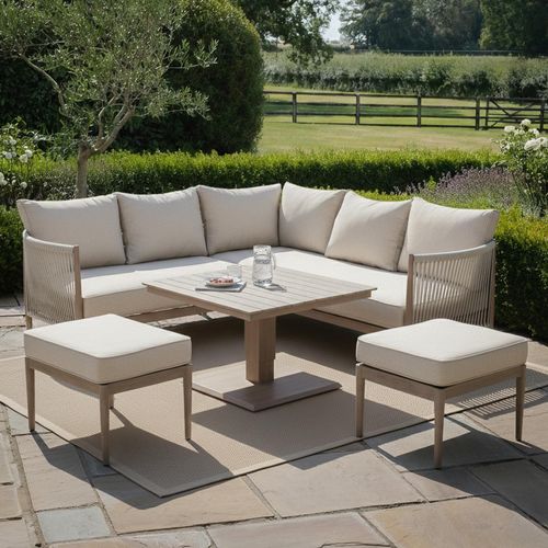 Havana Square Corner Garden Dining Set - Rising Table - Natural Linen