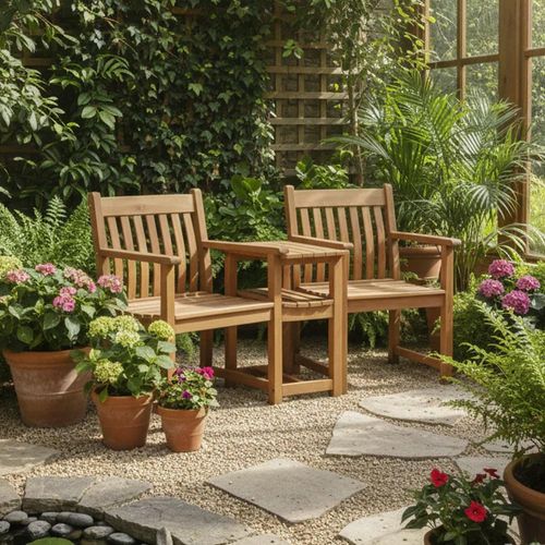 Lakeside Garden Companion Set - Acacia Wood - Flat Arm