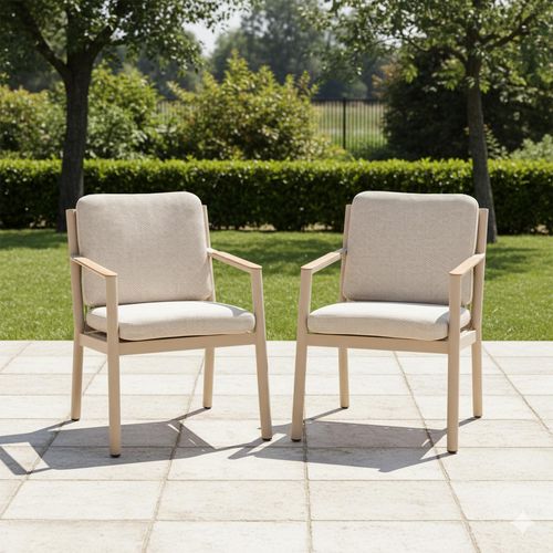 Sicily Garden Dining Chairs - Set of 2 - Teak Arms - Latte