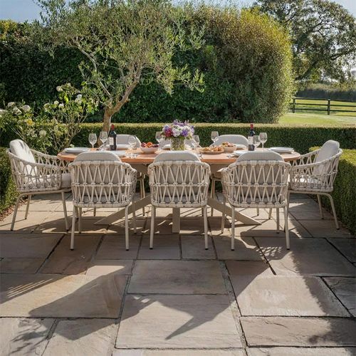 Sicily Garden Dining Set - 8 Seater - 240cm - with Rope Chairs - Latte