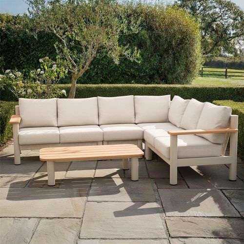 Sicily Large Corner Garden Sofa Set - with Coffee Table - Latte