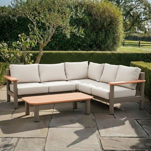 Sicily Small Corner Garden Sofa Set - with Coffee Table - Cafe Latte