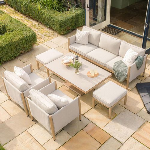Burford Garden Dining Sofa Set - 3 Seater - Rising Table - Ceramic Top - Almond