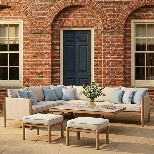 Burford Large Corner Garden Sofa Set - Rising Table - Ceramic Top - Almond
