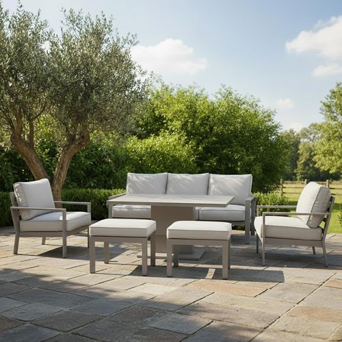 Montreal Garden Sofa Set - 3 Seater - Rising Table - Ceramic Top - Cool Linen