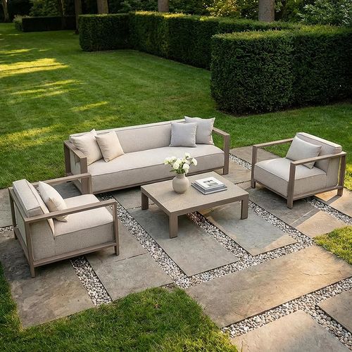 Ibiza Garden Sofa Set - 3 Seater - Coffee Table - Ceramic Top - Latte