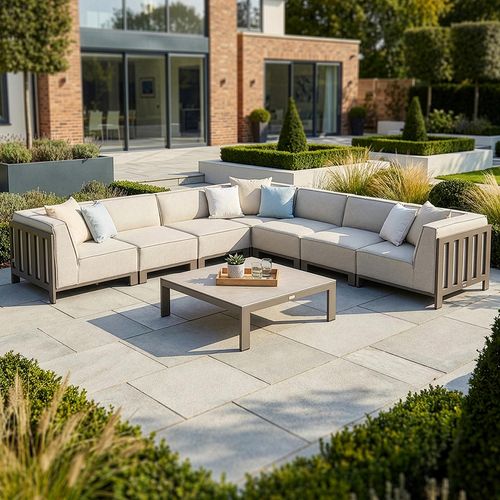 Ibiza Large Corner Garden Sofa Set - Coffee Table - Ceramic Top - Latte