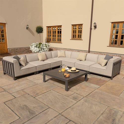 Ibiza Large Corner Garden Sofa Set - Coffee Table - Ceramic Top - Oatmeal