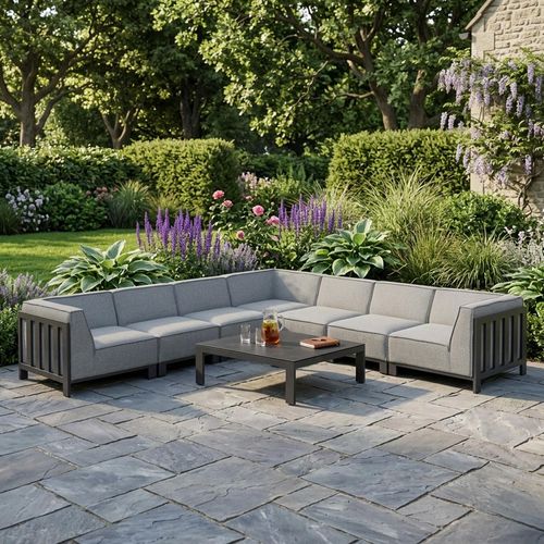 Ibiza Large Corner Garden Sofa Set - Coffee Table - Ceramic Top - Zinc Grey