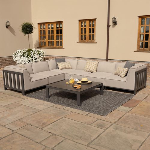 Ibiza Medium Corner Garden Sofa Set - Coffee Table - Ceramic Top - Oatmeal