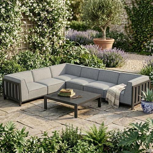 Ibiza Medium Corner Garden Sofa Set - Coffee Table - Ceramic Top - Zinc Grey