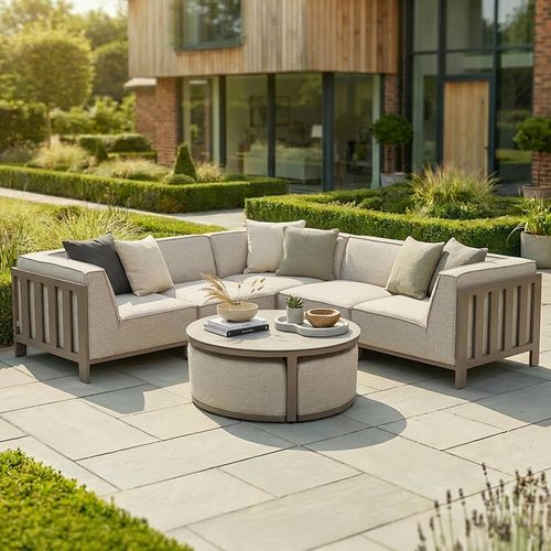 Ibiza Small Corner Garden Sofa Set - with Footsool Coffee Table - Ceramic Top - Latte