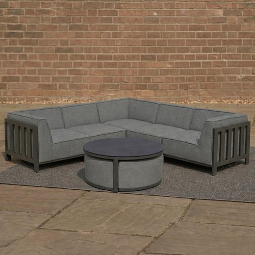 Ibiza Small Corner Garden Sofa Set - with Footstool - Coffee Table - Ceramic Top - Zinc Grey