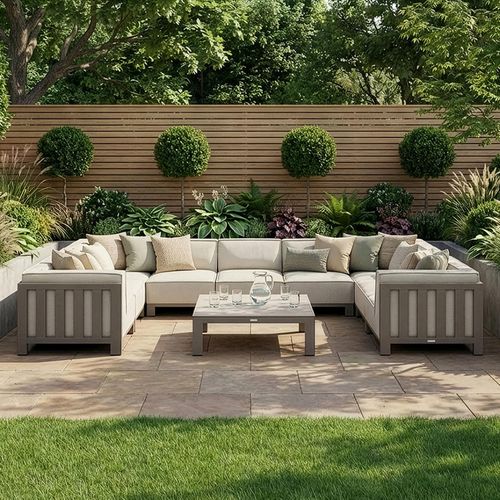 Ibiza U Shape Garden Sofa Set - Coffee Table - Ceramic Top - Latte