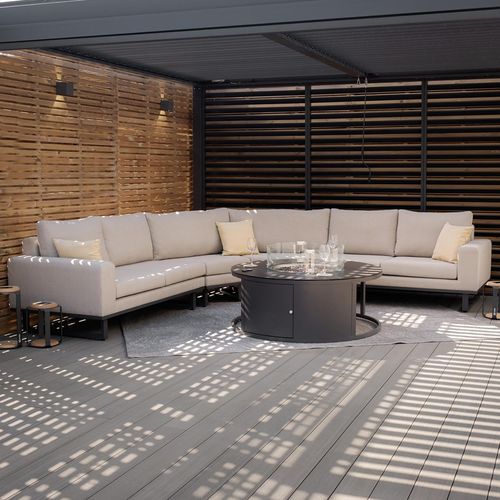 Ethos Garden Grande Corner Set - Fire Pit Table - Oatmeal