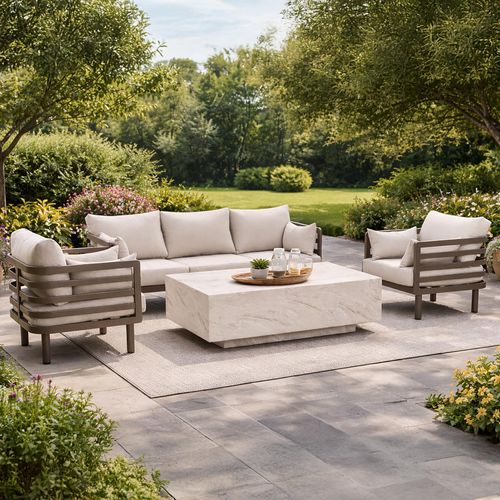 Metro Garden Sofa Set - 3 Seater - Coffee Table - Sintered Stone Top - Cafe