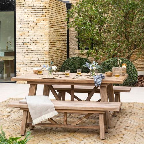 Chilford Outdoor Solid Wood Table and Bench Set Small