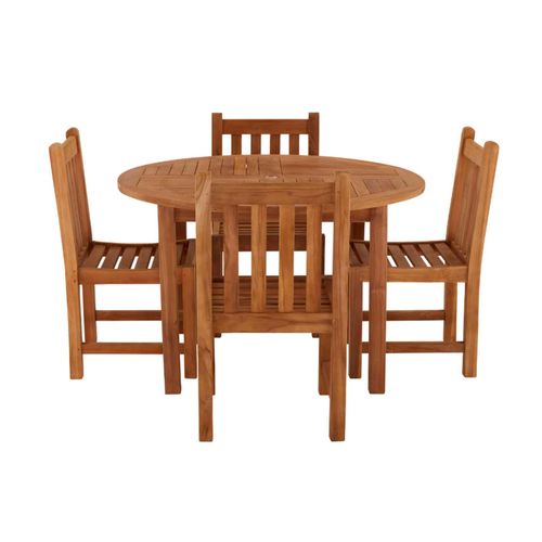 Churn Outdoor Teak Table 120cm and 4 Grisdale Side Chairs