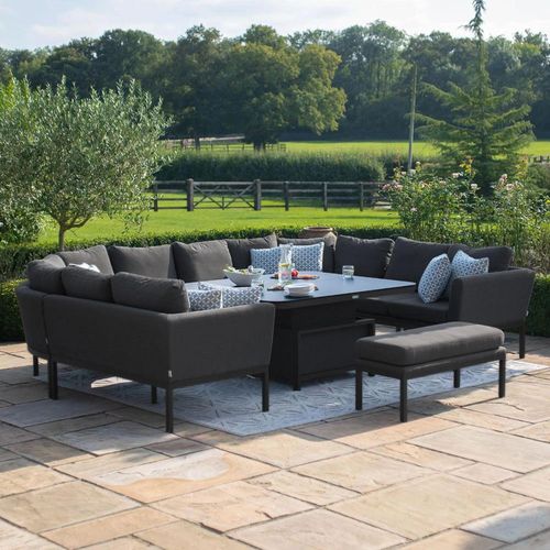 Pulse U Shape Corner Garden Dining Sofa Set - Rising Table - with Bench - Charcoal