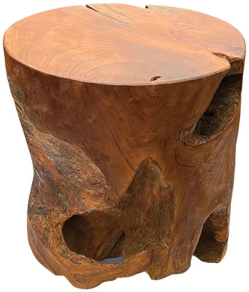 Teak Solid Block Lamp Table - Round
