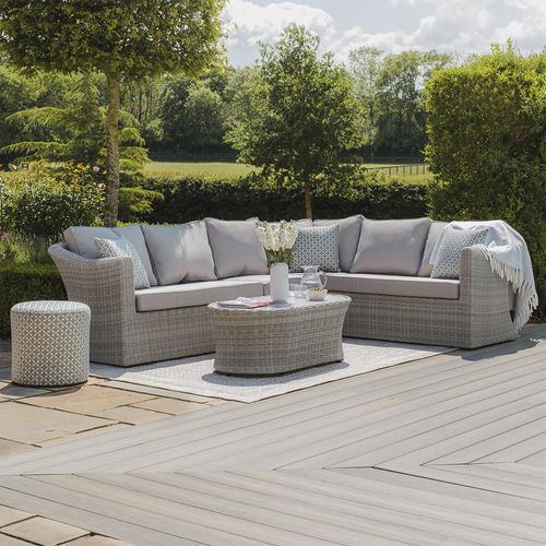 Oxford Large Corner Garden Sofa Set - Coffee Table - Ceramic Top - Grey Rattan