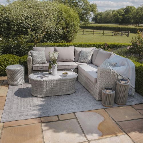 Oxford Small Corner Garden Sofa Set - Coffee Table - Ceramic Top - Grey Rattan