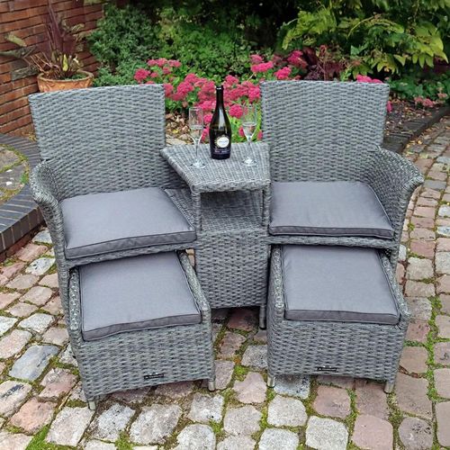 Paris Garden Companion Set - 2 Seater - Pull Out Footstools - Grey - Rattan