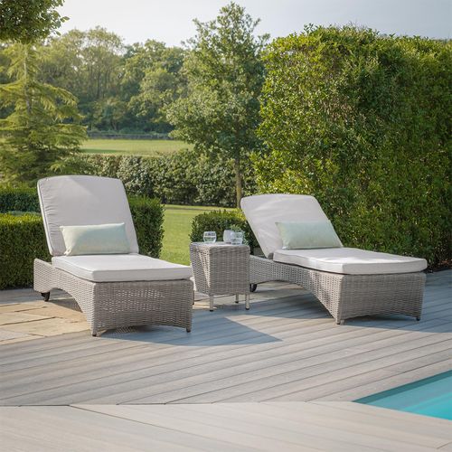 Oxford Garden Sun Lounger Set - Coffee Table - Ceramic Top - Grey Rattan