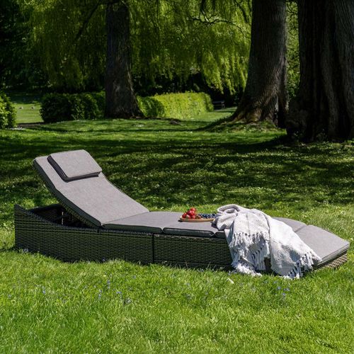 Split Garden Sun Lounger - Grey - Fabric and Rattan
