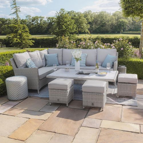 Oxford Corner Garden Dining Set - Rising - 183cm - Ice Bucket - Ceramic Top - Grey Rattan