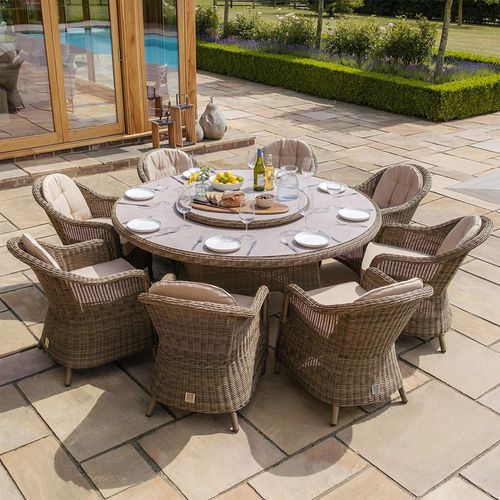 Winchester Round Garden Dining Set - 8 Seater - 180cm - Lazy Susan - Ceramic Top - Natural Rattan