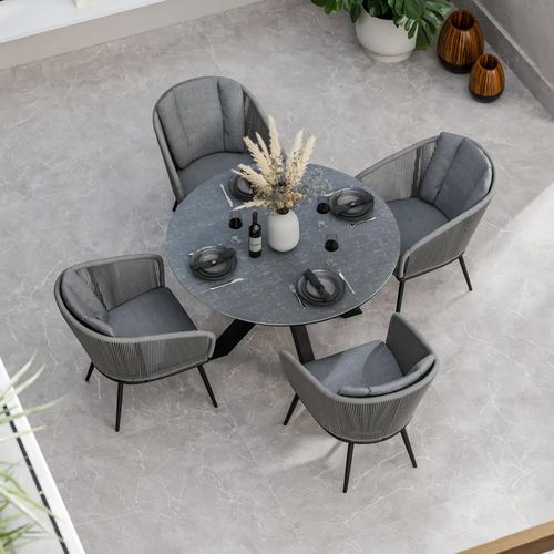 Aspen Garden Dining Set - 4 Seater - 120cm - Round - Ceramic Top - 4 Rope Chairs