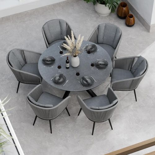 Aspen Garden Dining Set - 6 Seater - 150cm - Round - Ceramic Top - 6 Rope Chairs