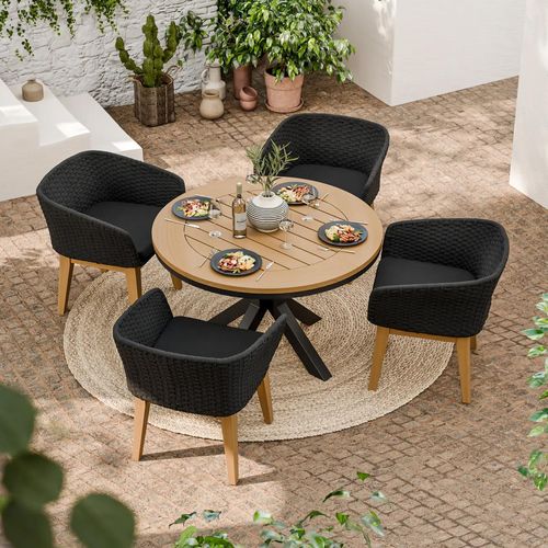 Tuscany Garden Dining Set - 4 Seater - 120cm - Round - Teak Wood - 4 Eden Night Chairs