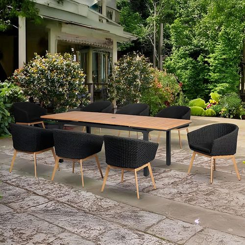 Tuscany Garden Extending Dining Set - 6-12 Seater - 180cm-240cm - Teak Wood - 8 Eden Night Chairs